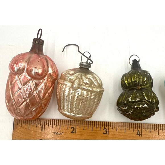 Vintage Mercury Glass Christmas Acorn Ornaments & Glass Cupcake & Tree - Picture 6 of 11